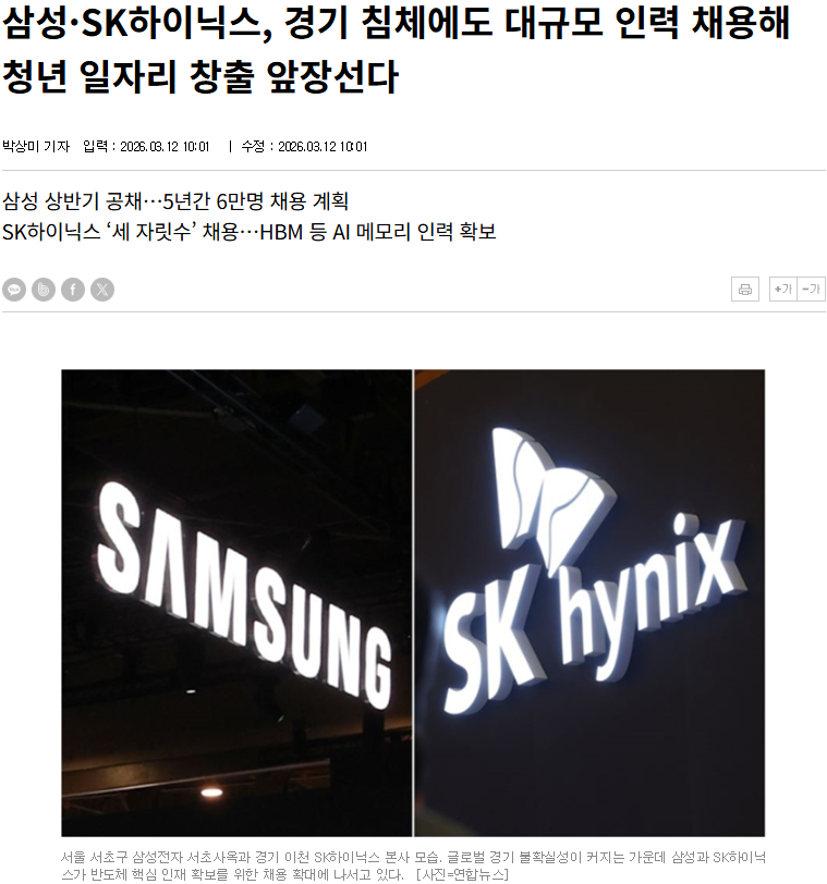 [뉴스 보도자료 - 글로벌 반도체 산업 동향] 삼성·SK하이닉스, 대규모 인력 채용해 청년 일...